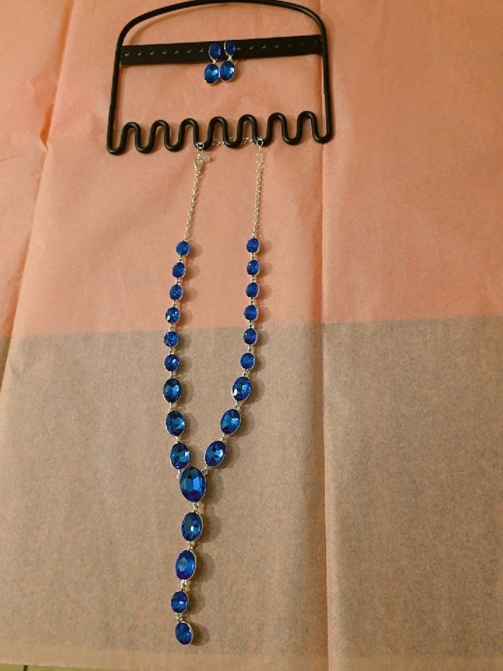 Blue Crystal Y-Style Necklace and Earrings Set